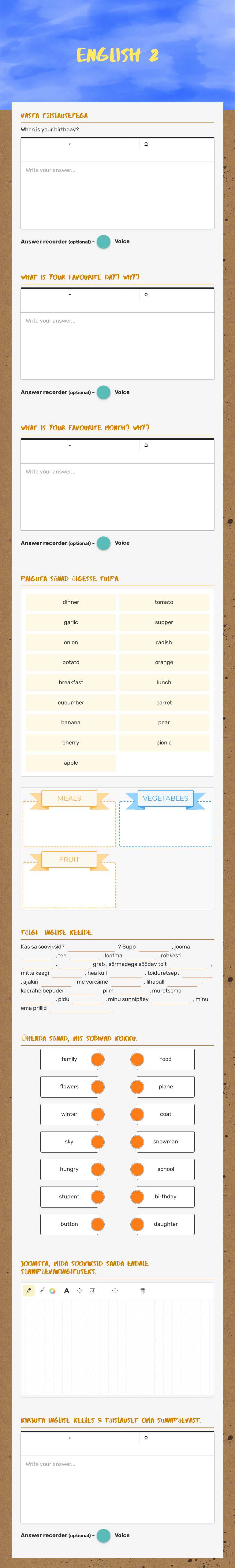 English 2 worksheet preview image