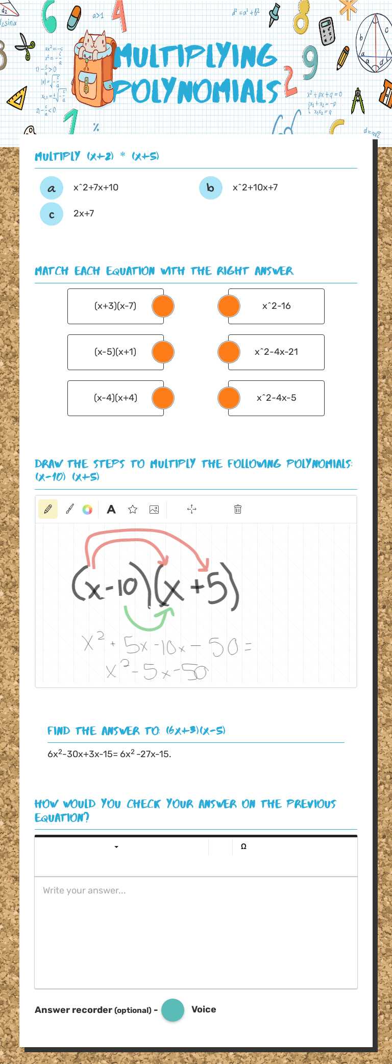Multiplying Polynomials worksheet preview