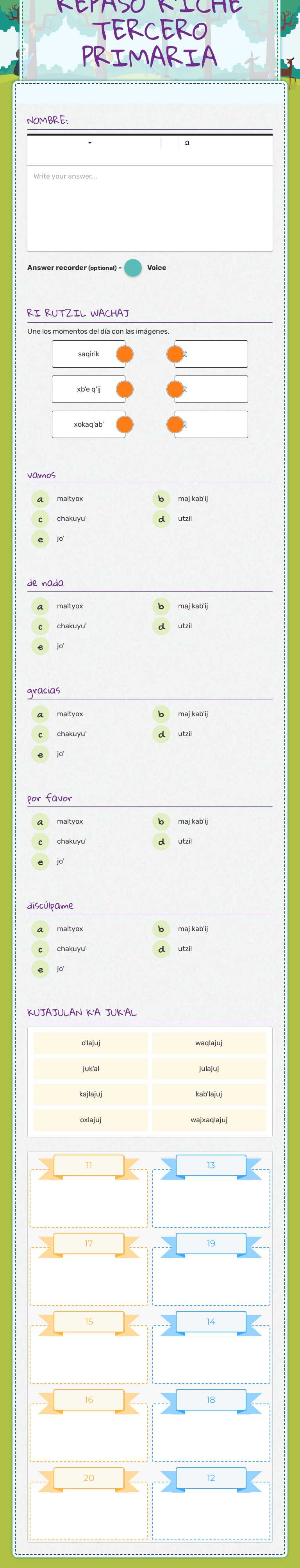 LABORATORIO DE REPASO
K'ICHÉ
TERCERO PRIMARIA worksheet preview image