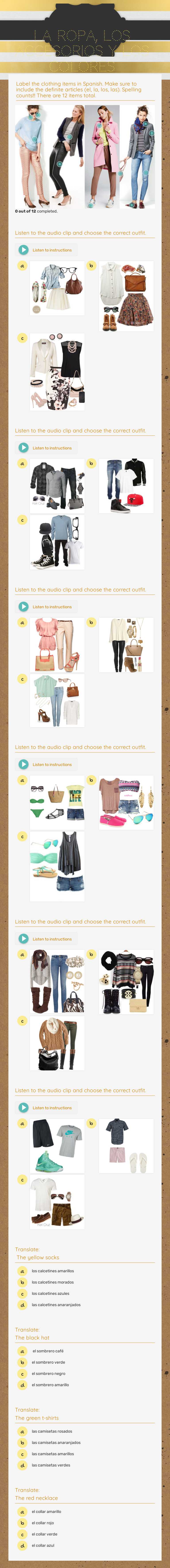 La ropa, los accesorios y los colores worksheet preview image