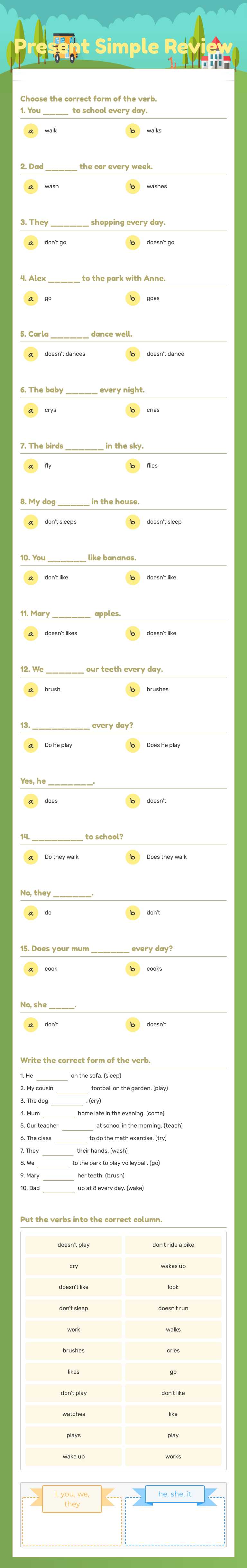 Present Simple Review worksheet preview image