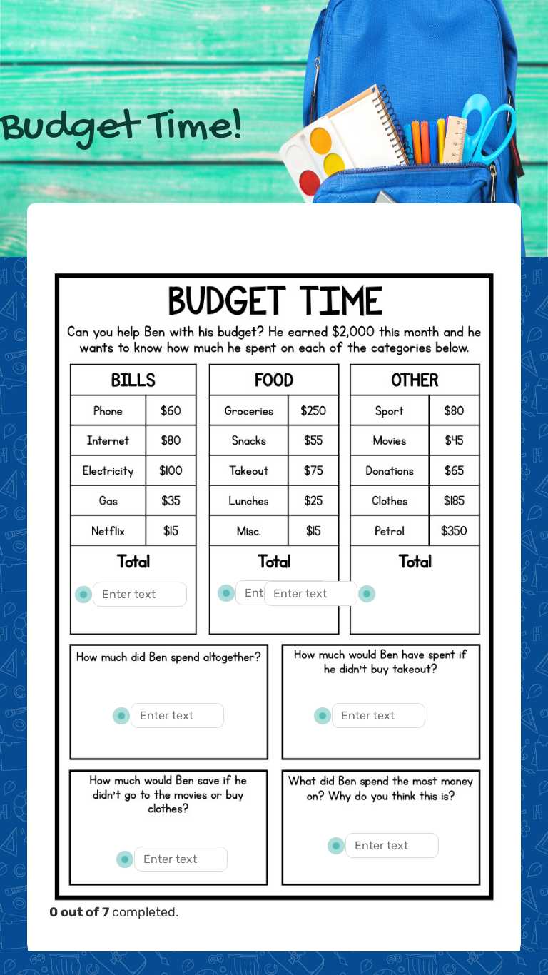 Budget Time! worksheet preview image