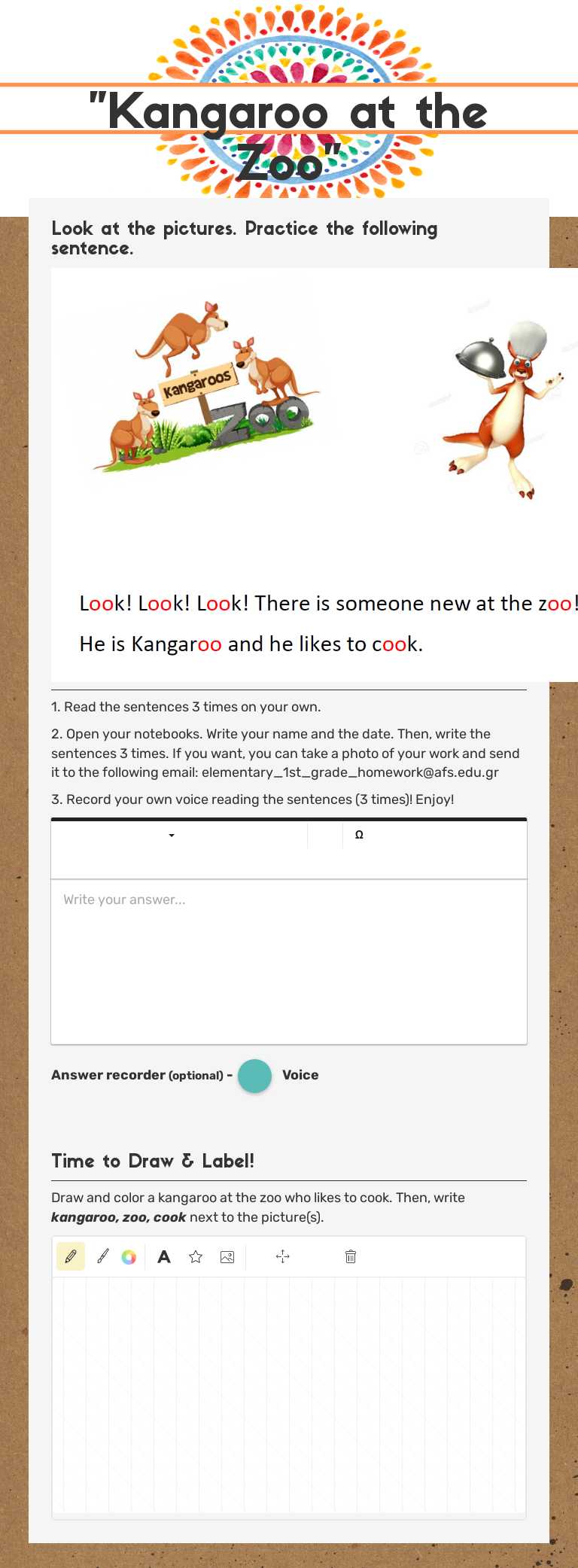 "Kangaroo at the Zoo" worksheet preview image