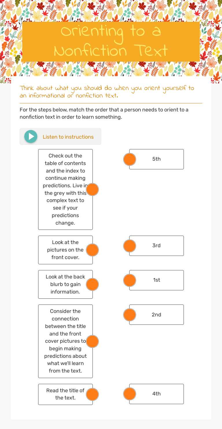 Orienting to a Nonfiction Text Grade 5 worksheet preview