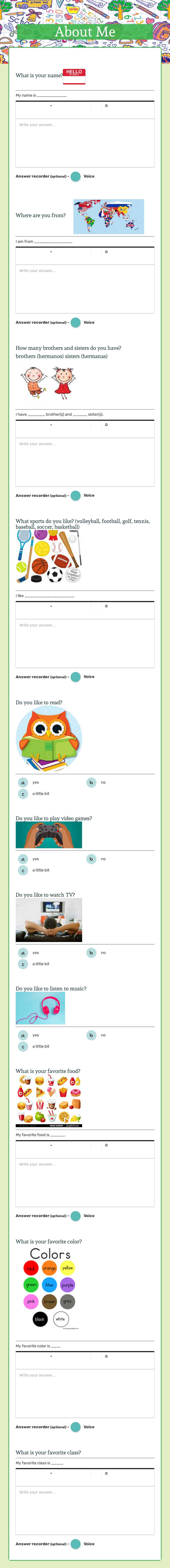 About Me worksheet preview image