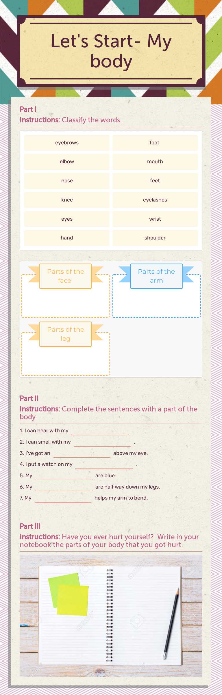 Let's Start- My body worksheet preview image