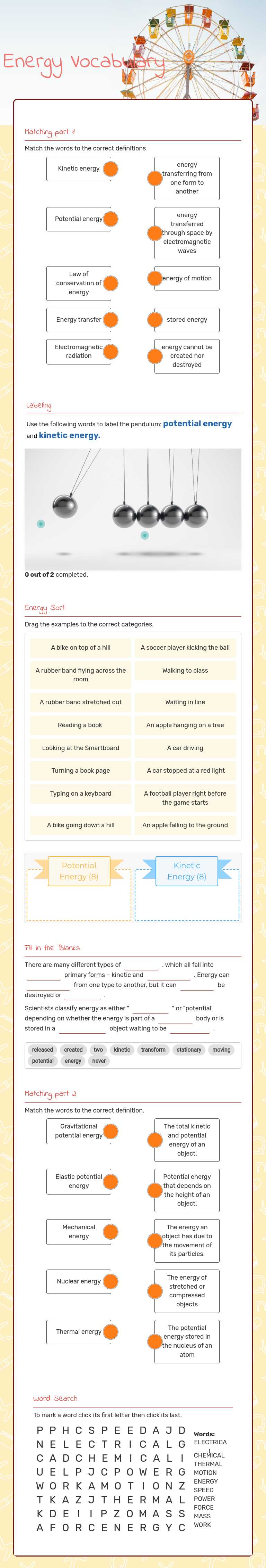 Energy Vocabulary worksheet preview image