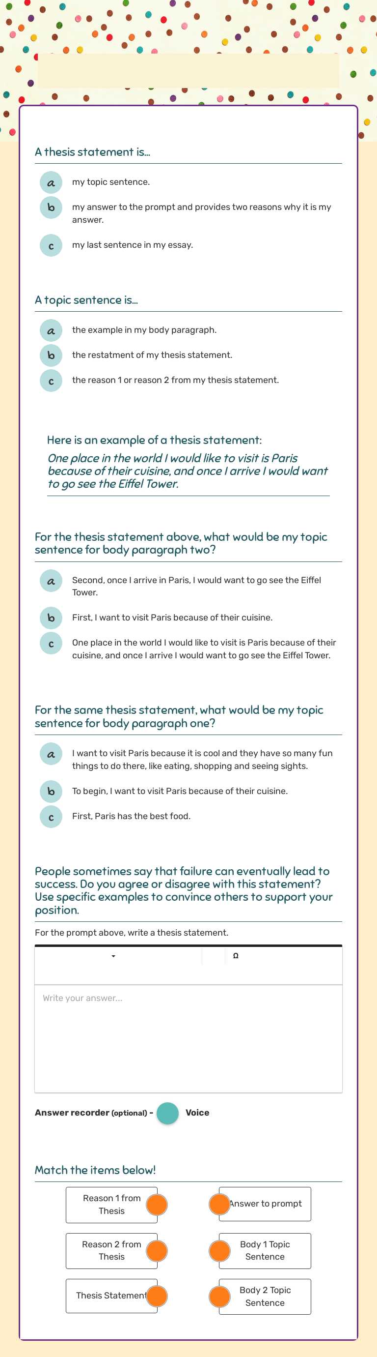Station 2: Thesis Statements & Topic Sentences worksheet preview image