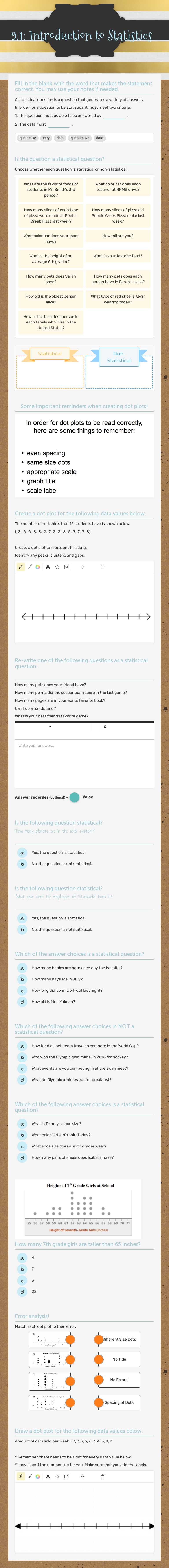 9.1: Introduction to Statistics worksheet preview image