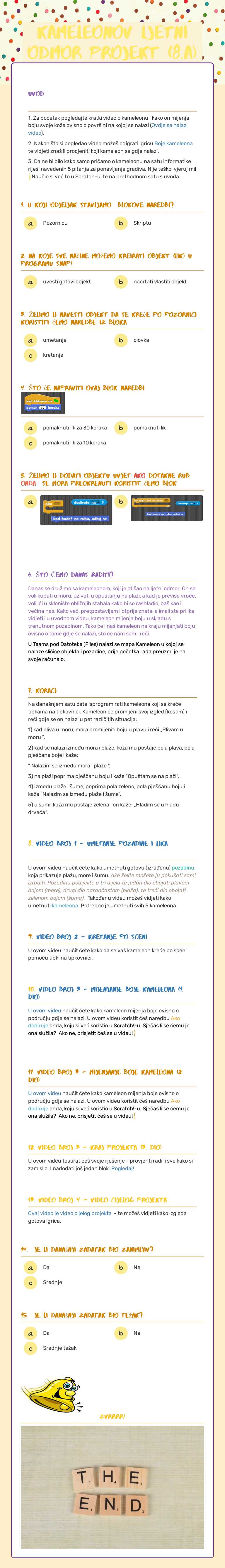 kaMELEONOV LJETNI ODMOR projekt (8.a) Other worksheet preview
