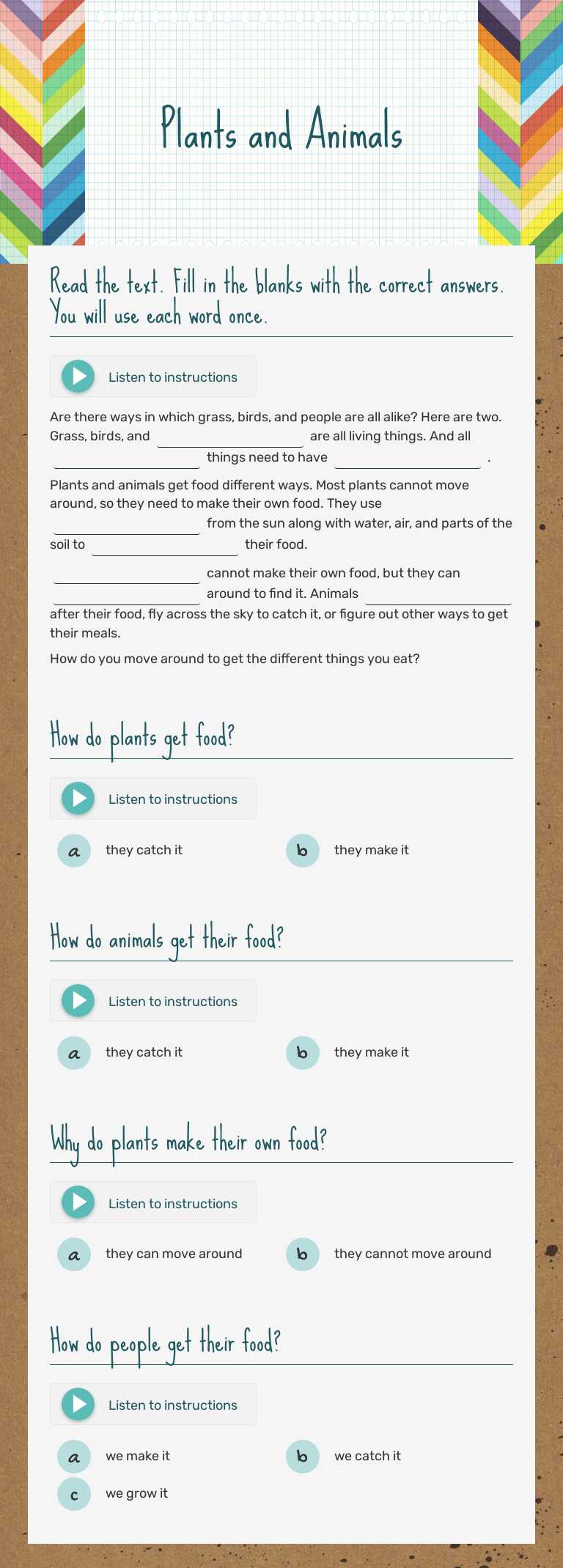 Plants and Animals worksheet preview image