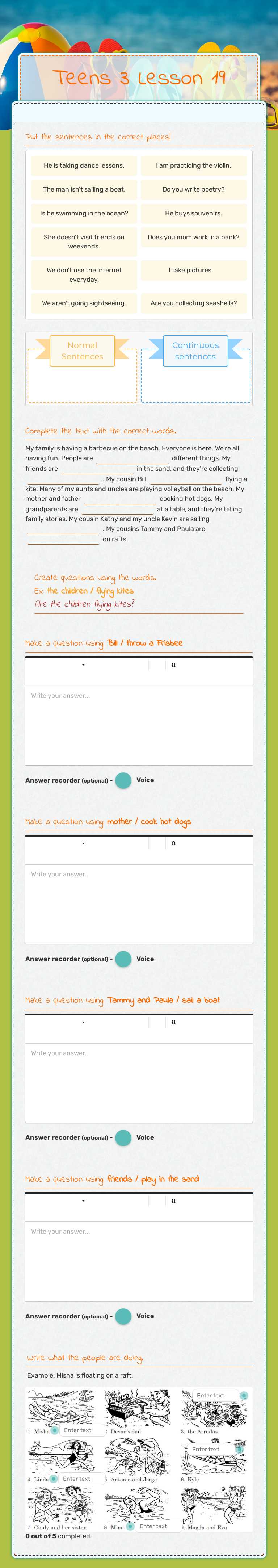 Teens 3             Lesson 19 worksheet preview image