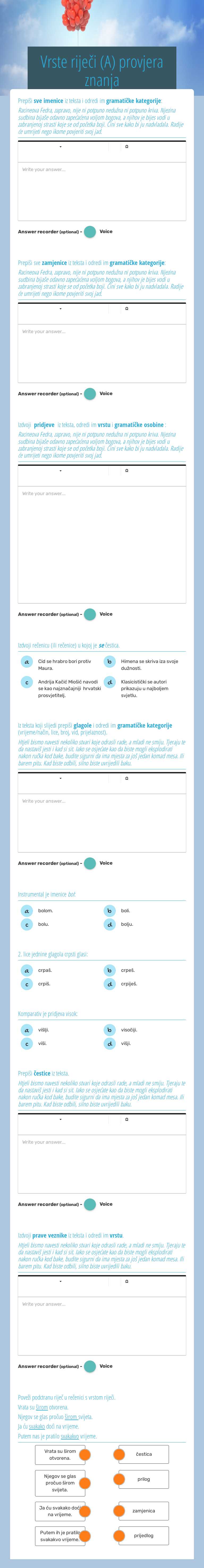 Vrste riječi (A)             
 provjera znanja worksheet preview image