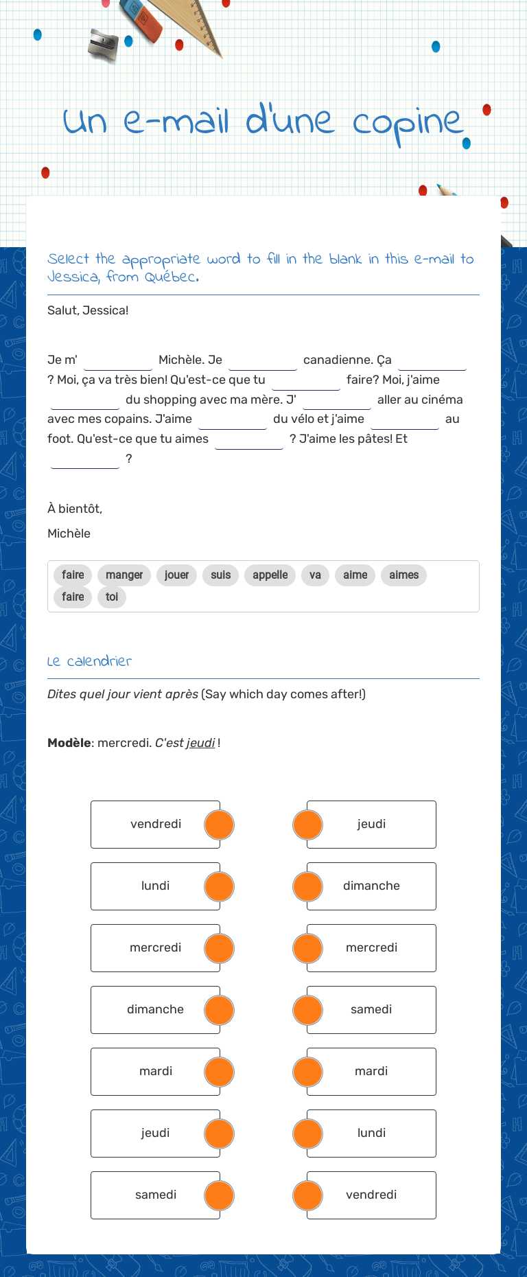 Un e-mail d'une copine worksheet preview