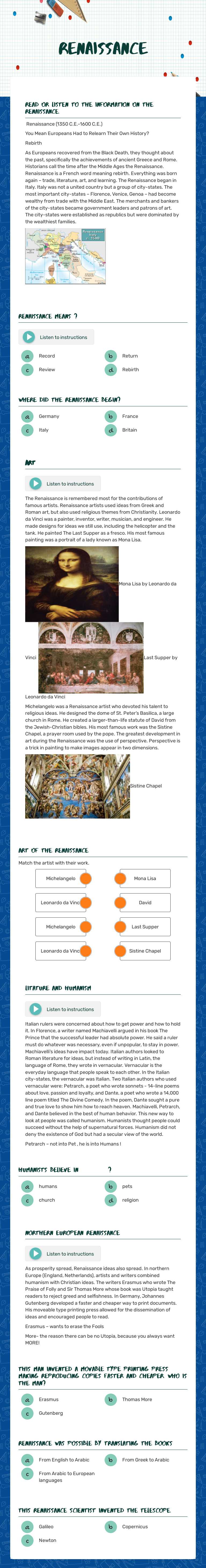 Renaissance worksheet preview image