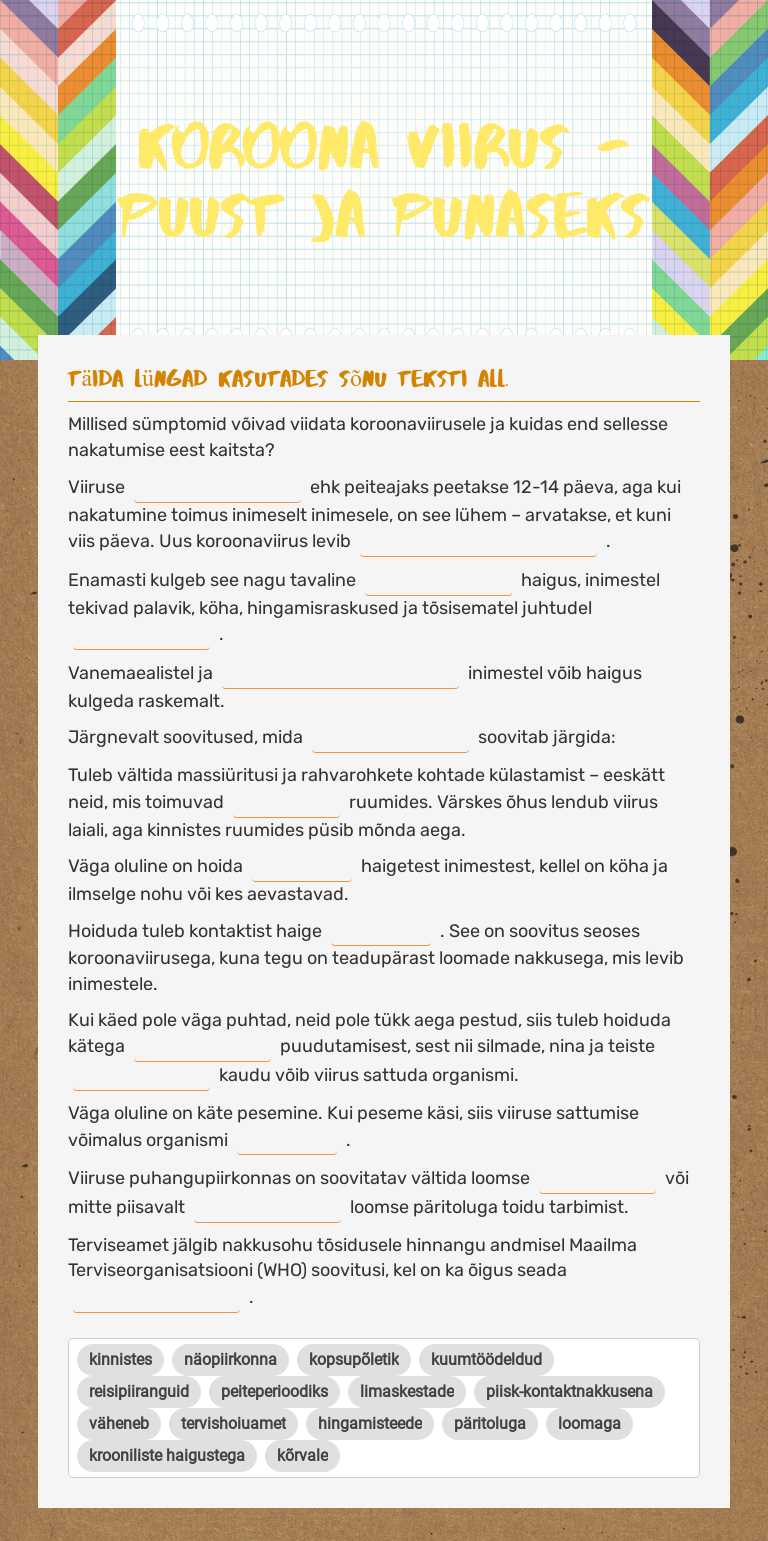 koroona viirus - puust ja punaseks worksheet preview image