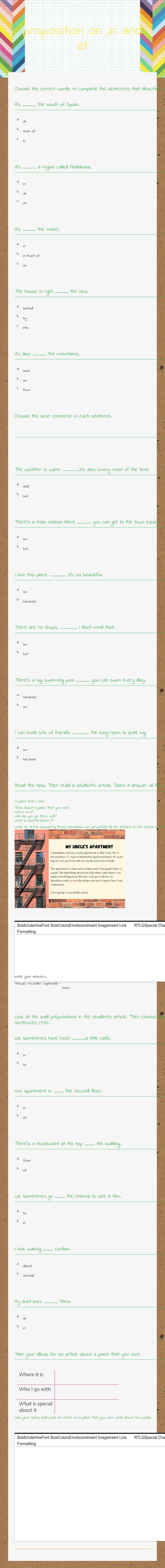 proposition on ,in and at worksheet preview image