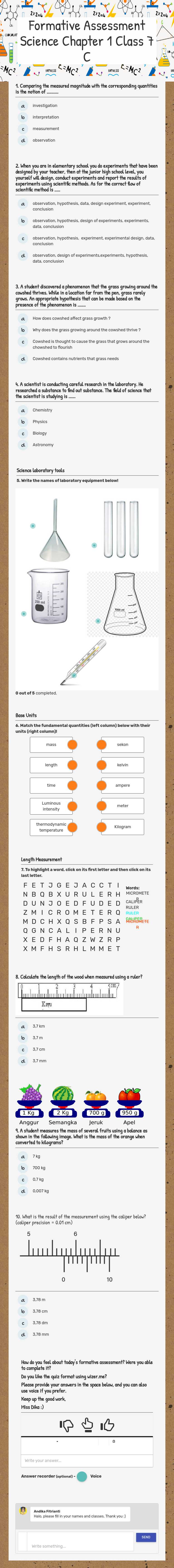 Formative Assessment Science Chapter 1 Class 7 C worksheet preview image