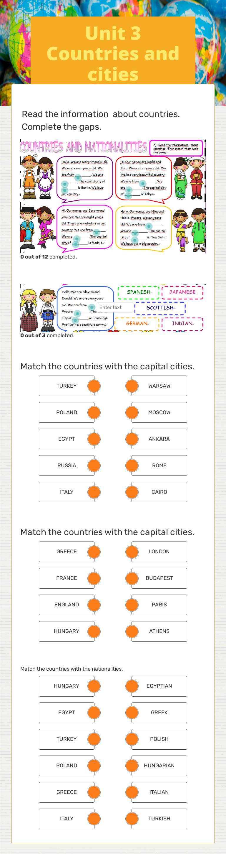 Unit 3 Countries and cities worksheet preview image