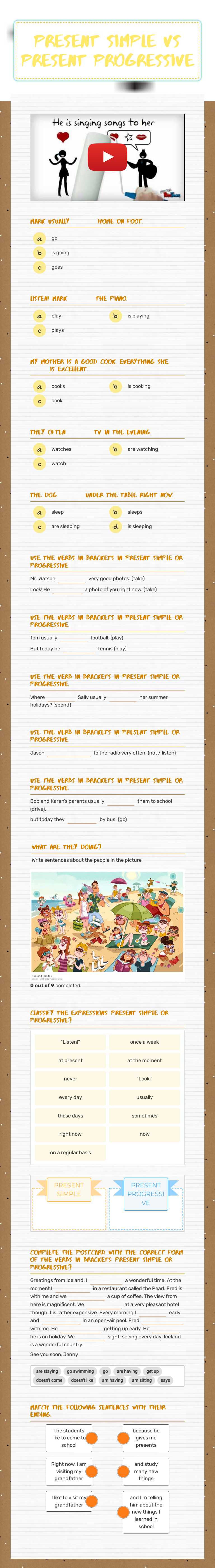 Present Simple vs 
Present Progressive worksheet preview