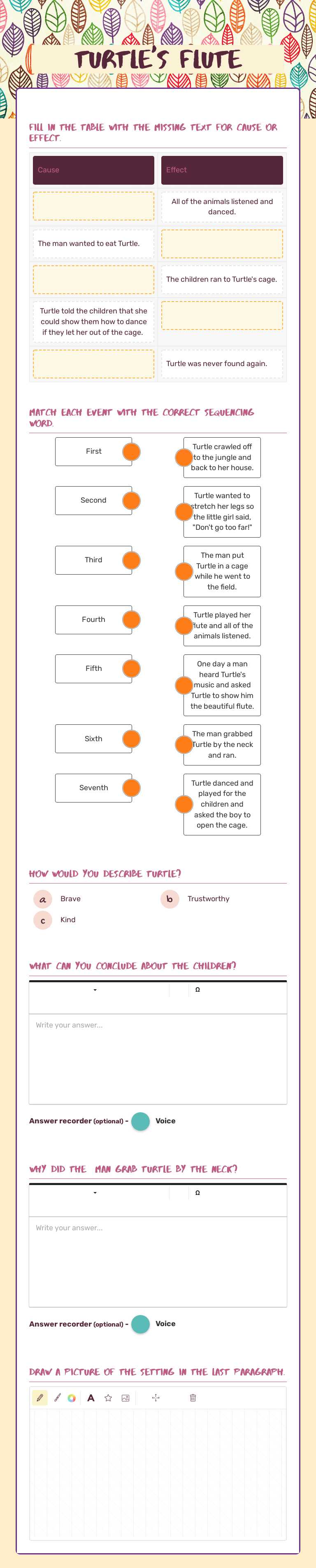 Turtle's Flute worksheet preview image