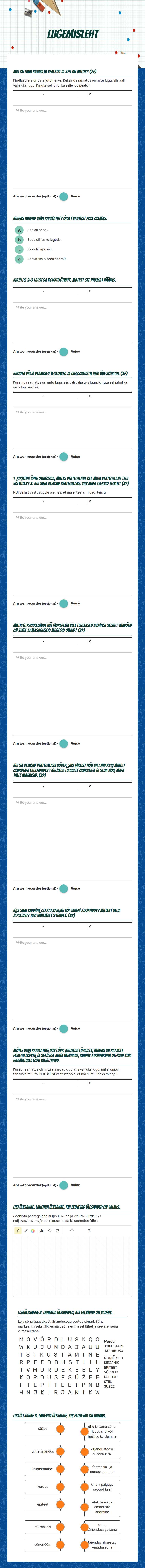Lugemisleht worksheet preview image