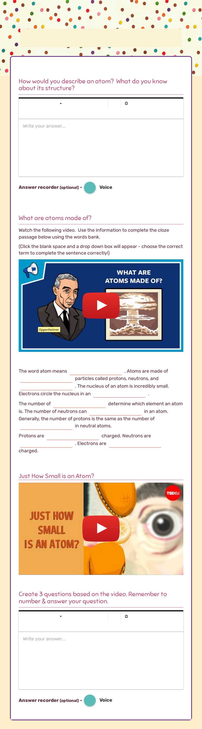 Intro to Atoms & Molecules worksheet preview image