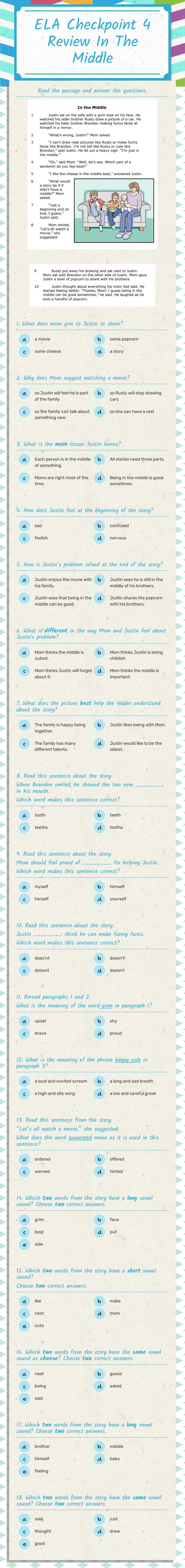 ELA Checkpoint 4
Review
In The Middle worksheet preview image