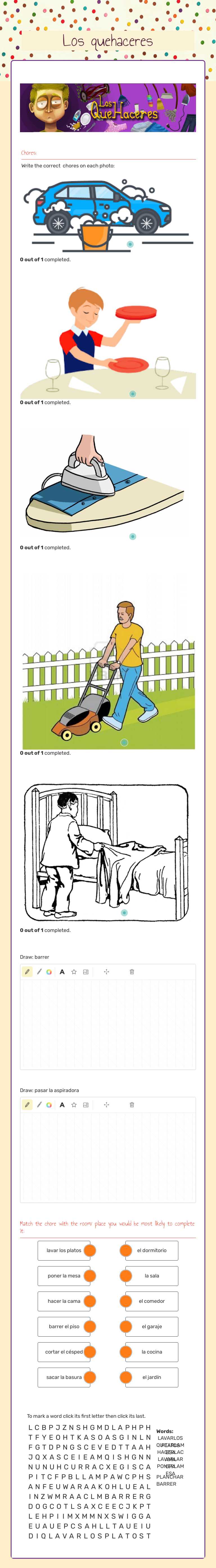 Los quehaceres worksheet preview image