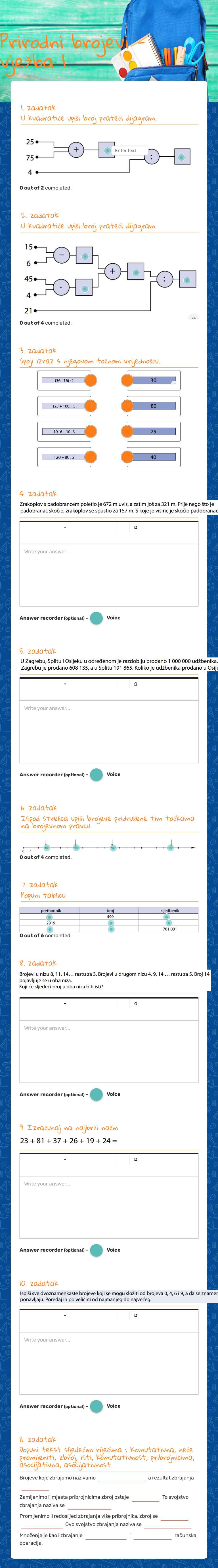 Prirodni brojevi - vježba 1. worksheet preview image
