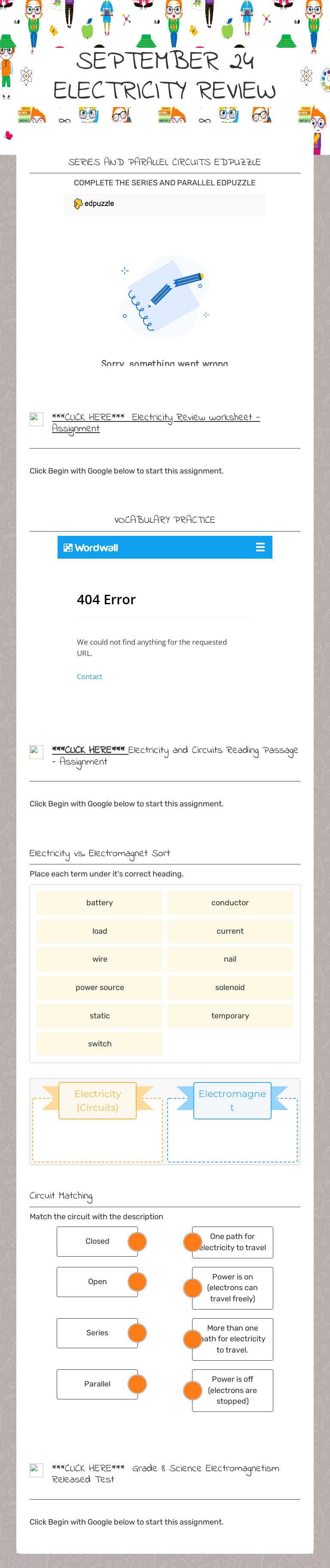 SEPTEMBER 24 ELECTRICITY REVIEW Grade 5 worksheet preview