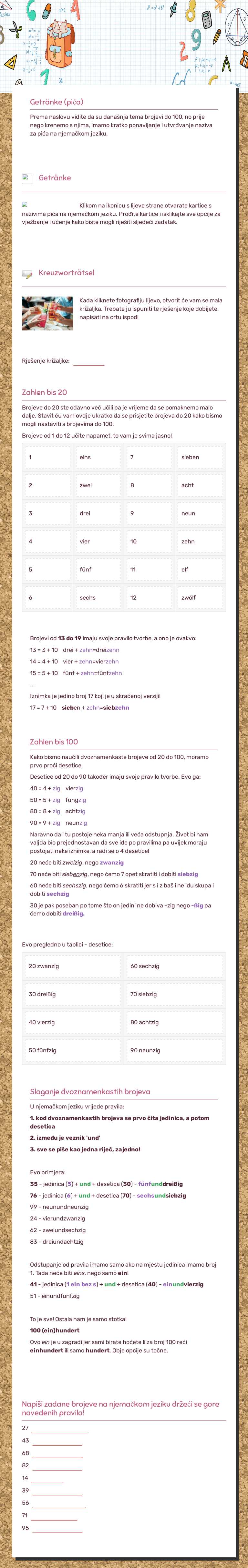 Zahlen bis 100 worksheet preview image
