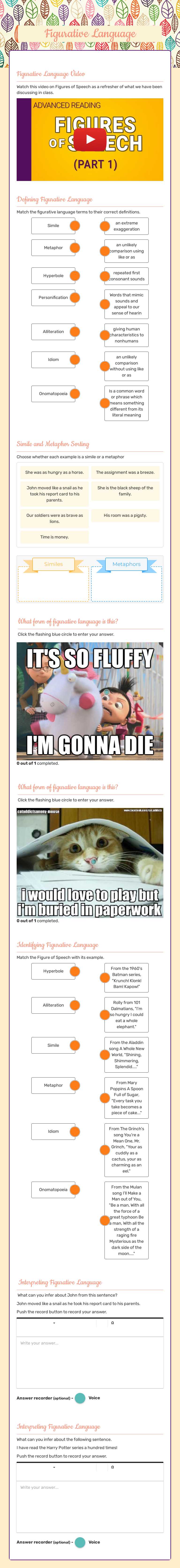 Figurative Language worksheet preview image