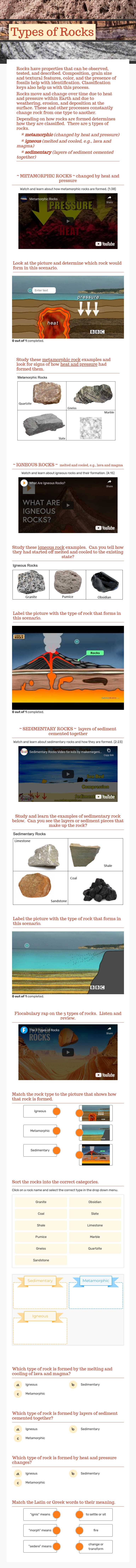 Types of Rocks worksheet preview image