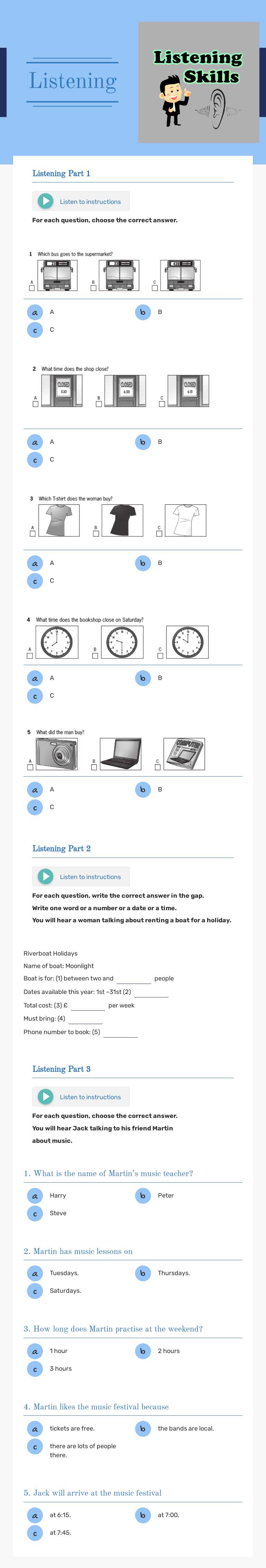 Listening worksheet preview image