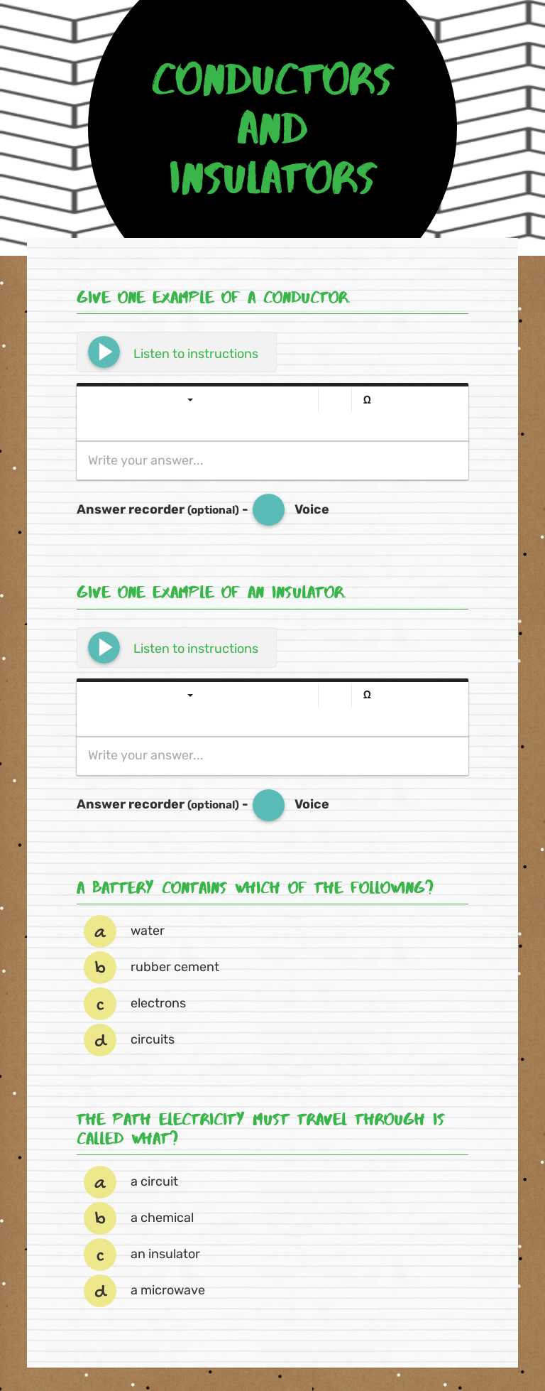 conductors and
insulators worksheet preview image