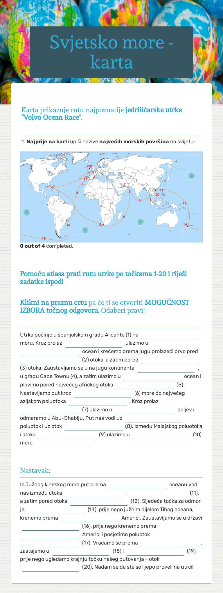 Svjetsko more - karta Grade 5 worksheet preview