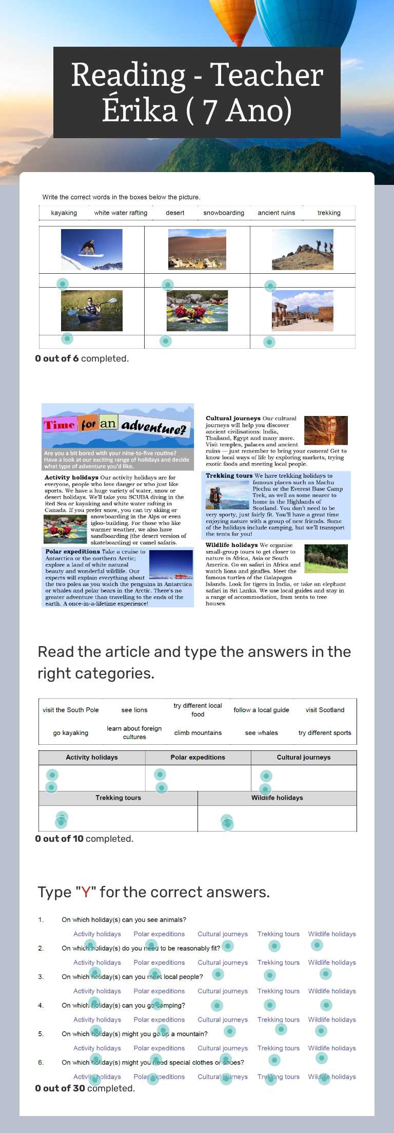 Reading - Teacher Érika ( 7 Ano) worksheet preview image