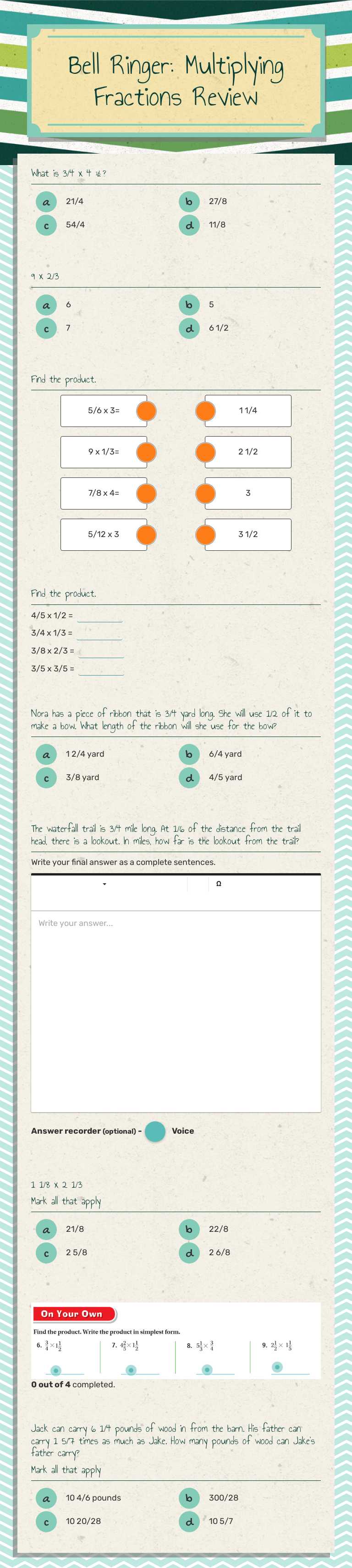 Bell Ringer: Multiplying Fractions Review worksheet preview image