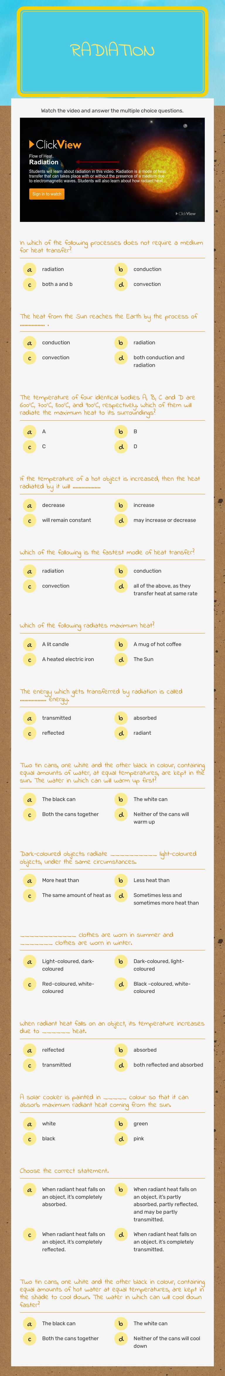 Radiation worksheet preview image