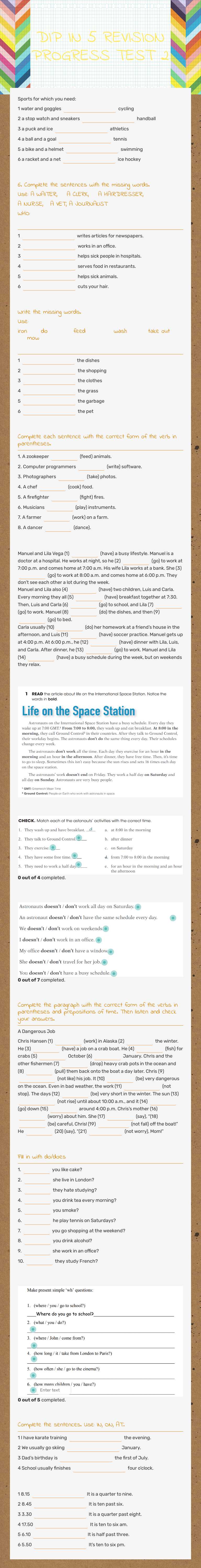 DIP IN 5 REVISION PROGRESS TEST 2 worksheet preview