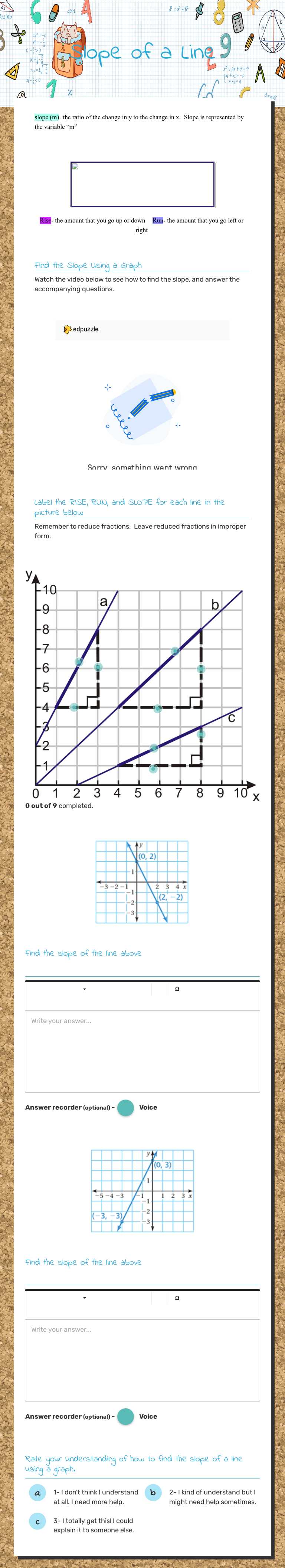 Slope of a Line Grade 6 worksheet preview