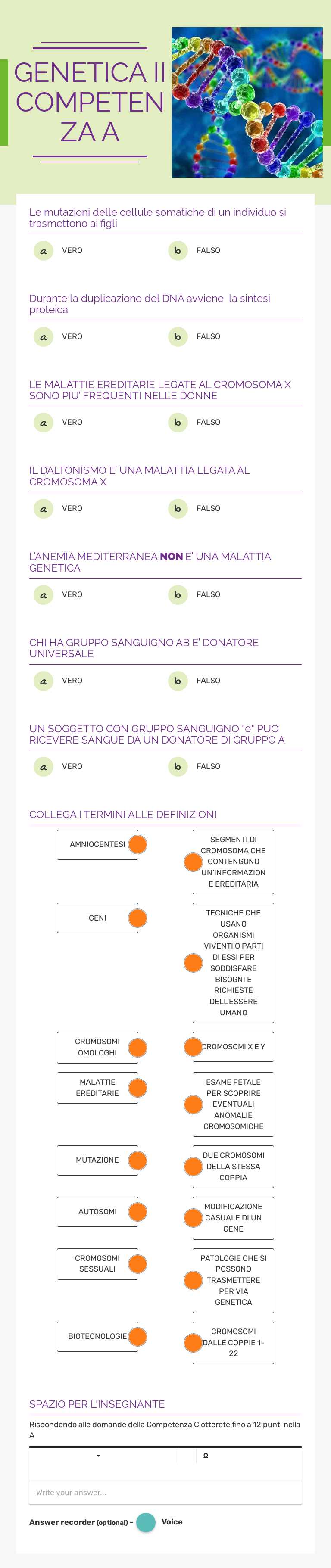 GENETICA II COMPETENZA A worksheet preview image