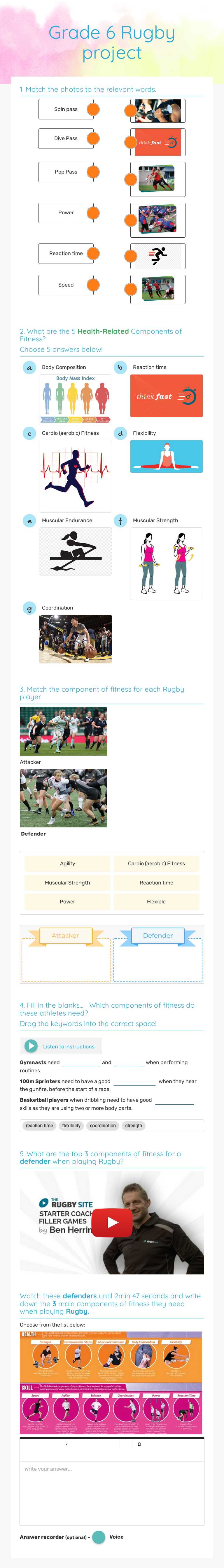 Grade 6 Rugby  project Grade 7 worksheet preview