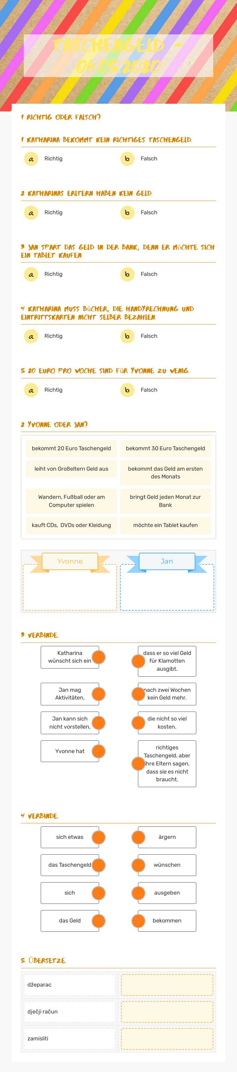 TASCHENGELD - 06.05.2020 worksheet preview image