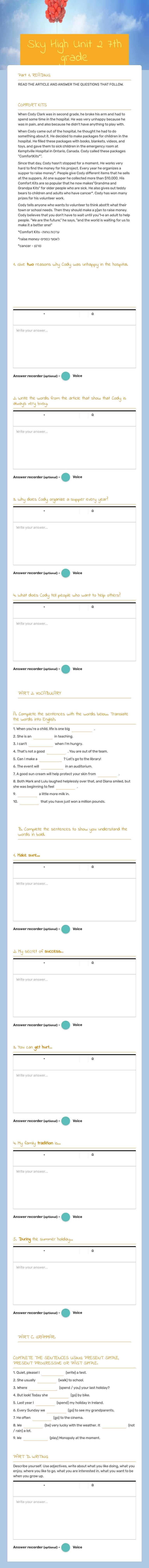 Sky High Unit 2    7th grade worksheet preview image