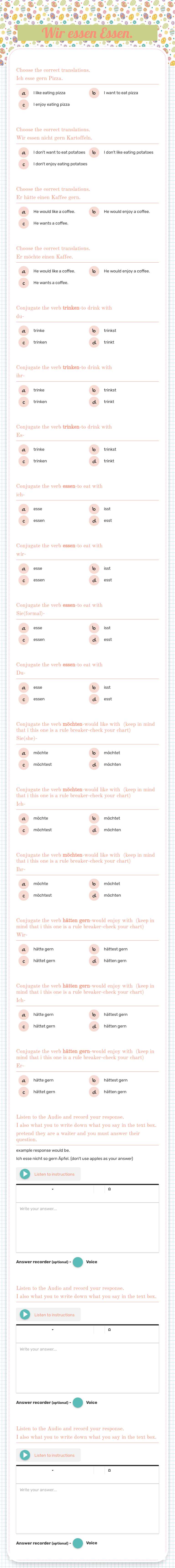 Wir essen Essen. worksheet preview image