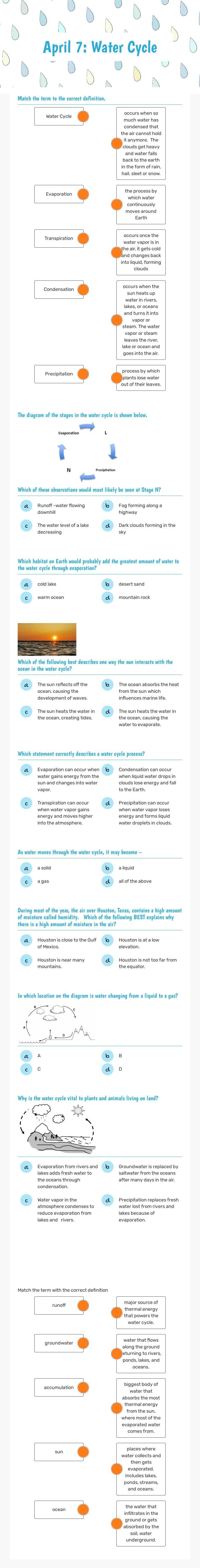 April 7: Water Cycle worksheet preview image