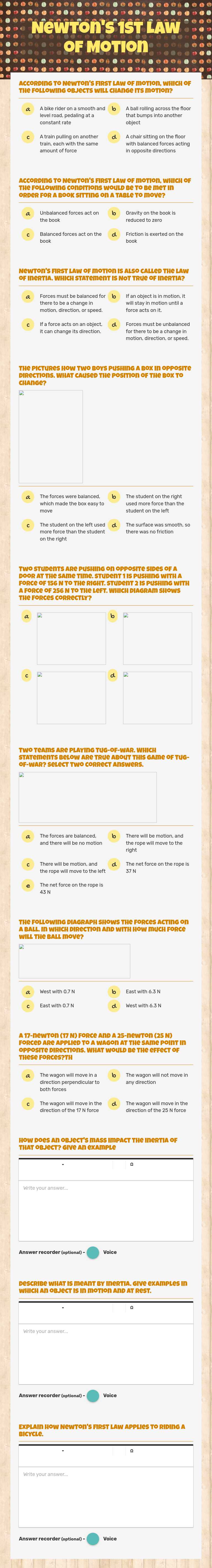 Newton's 1st Law of Motion worksheet preview image