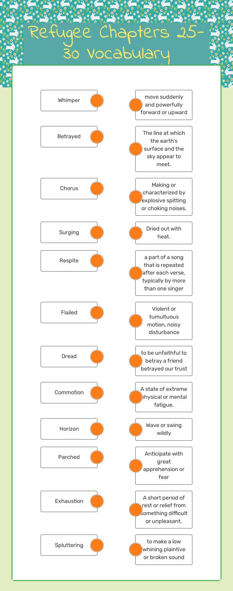 Refugee Chapters 25-30 Vocabulary worksheet preview image